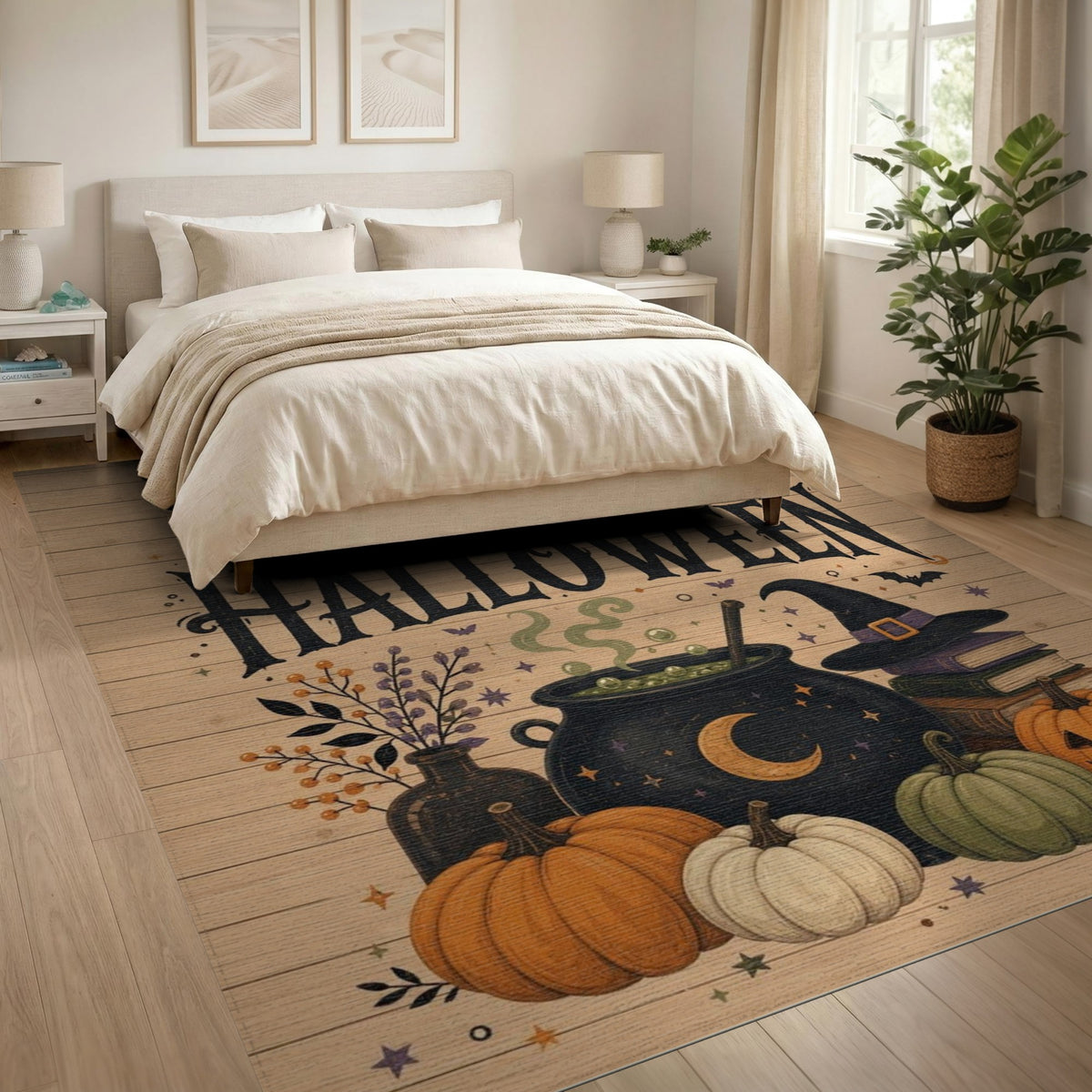 Happy Halloween Cauldron Pumpkin Washable Area Rug