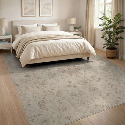 Beige and Neutral Beige Traditional Persian Area Rug