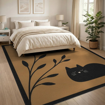 Sleeping Black Cat Area Rug