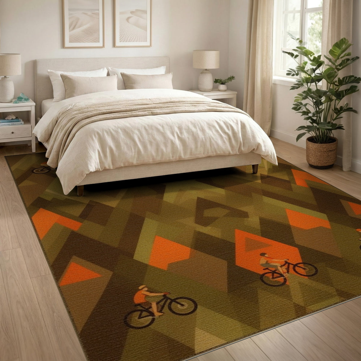 Geometric Mountain Bike Brown Area Rug