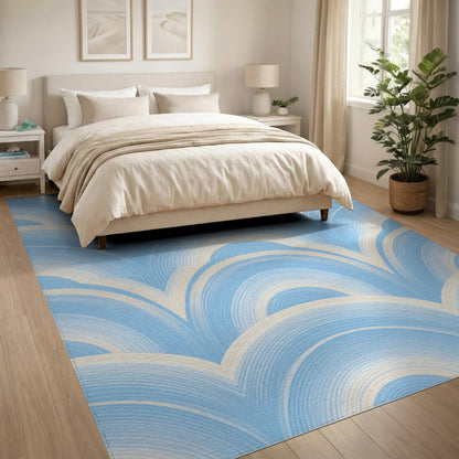 Blue Scalloped Wave Area Rug