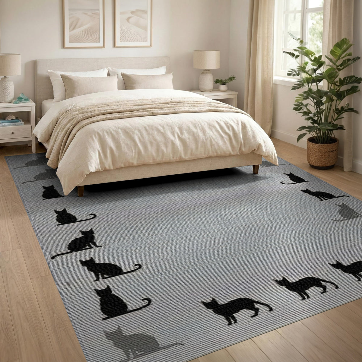 Kids Cartoon Black Cat Silhouette Area Rug