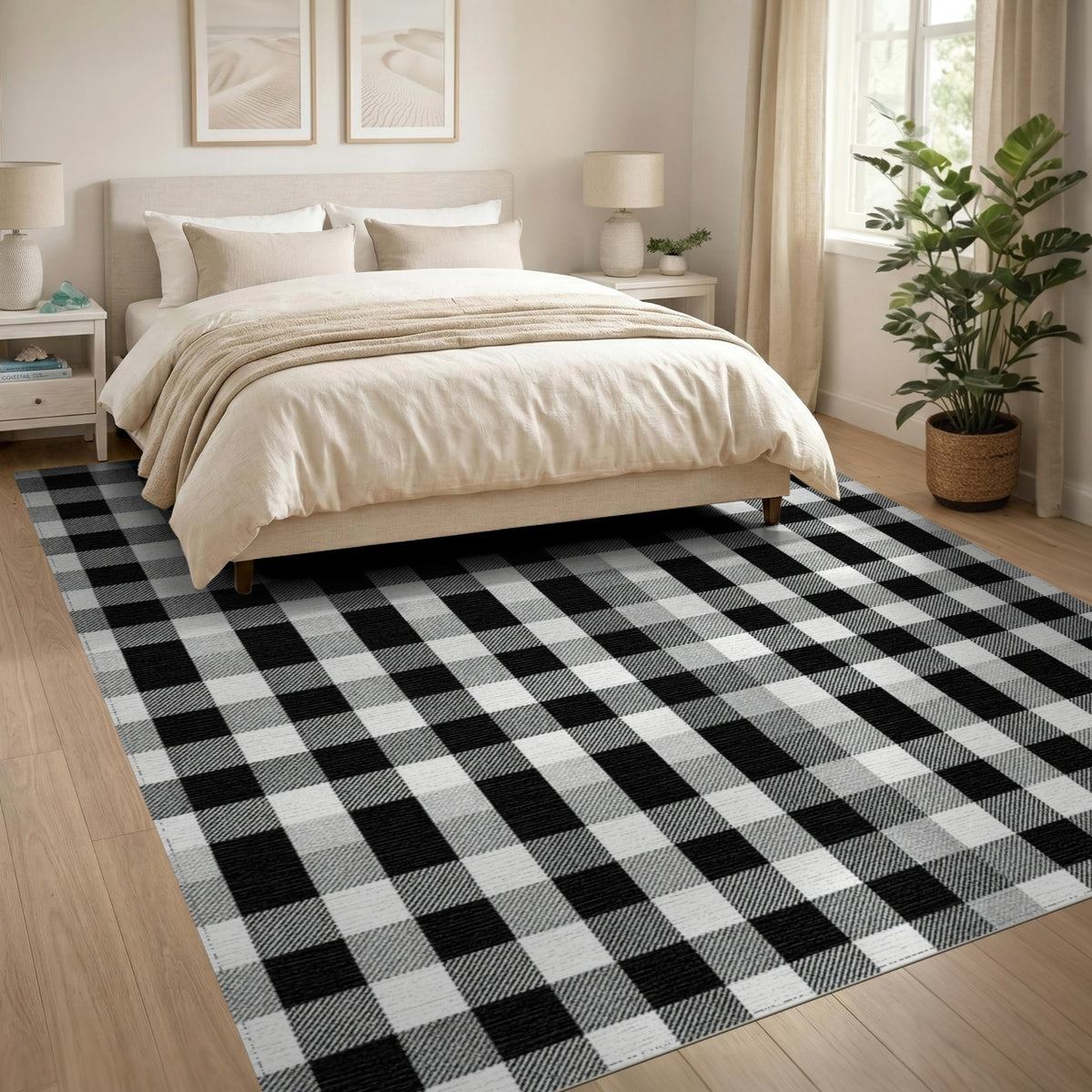 Geometric Modern Black and White Checkered Area Rug
