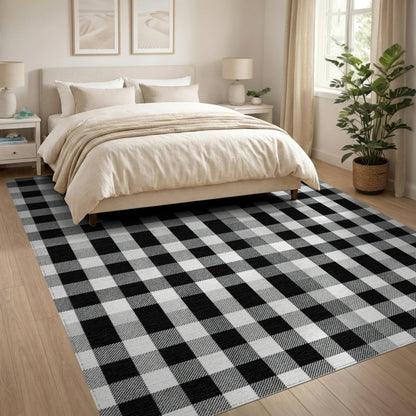 Geometric Modern Black and White Checkered Area Rug