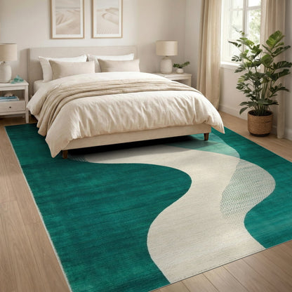 Teal Wave Abstract Area Rug