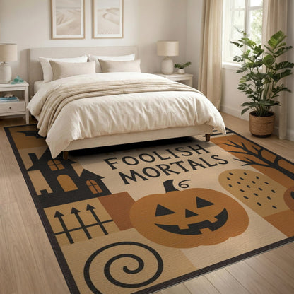 Orange Welcome Foolish Mortals Halloween Area Rug
