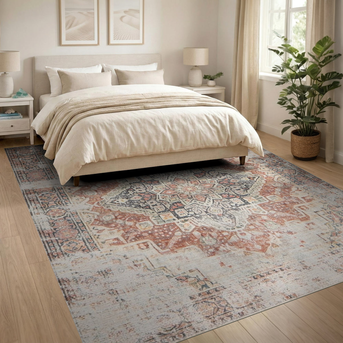 Distressed Red Medallion Vintage Area Rug