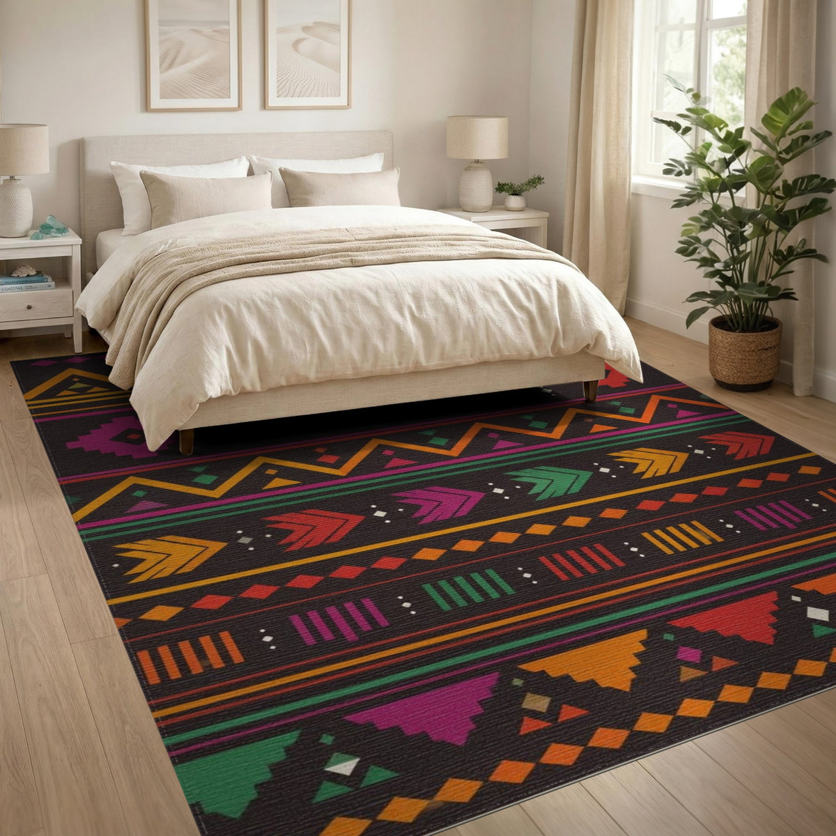 Vibrant Multi-Color Tribal Geometric Area Rug