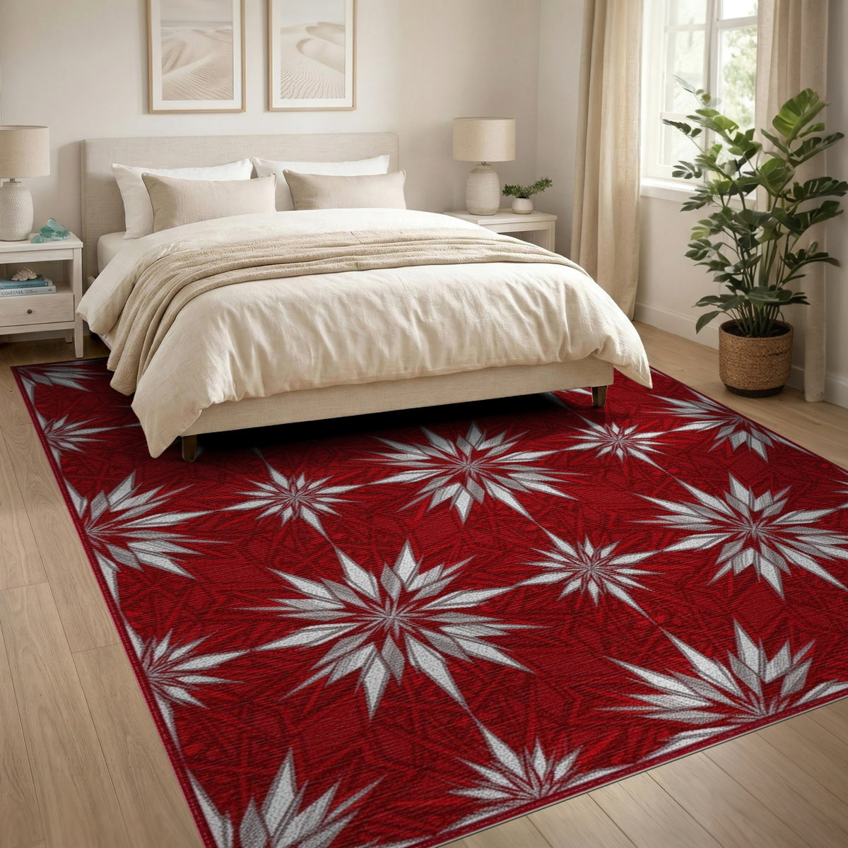 Red Starburst Geometric Red Area Rug