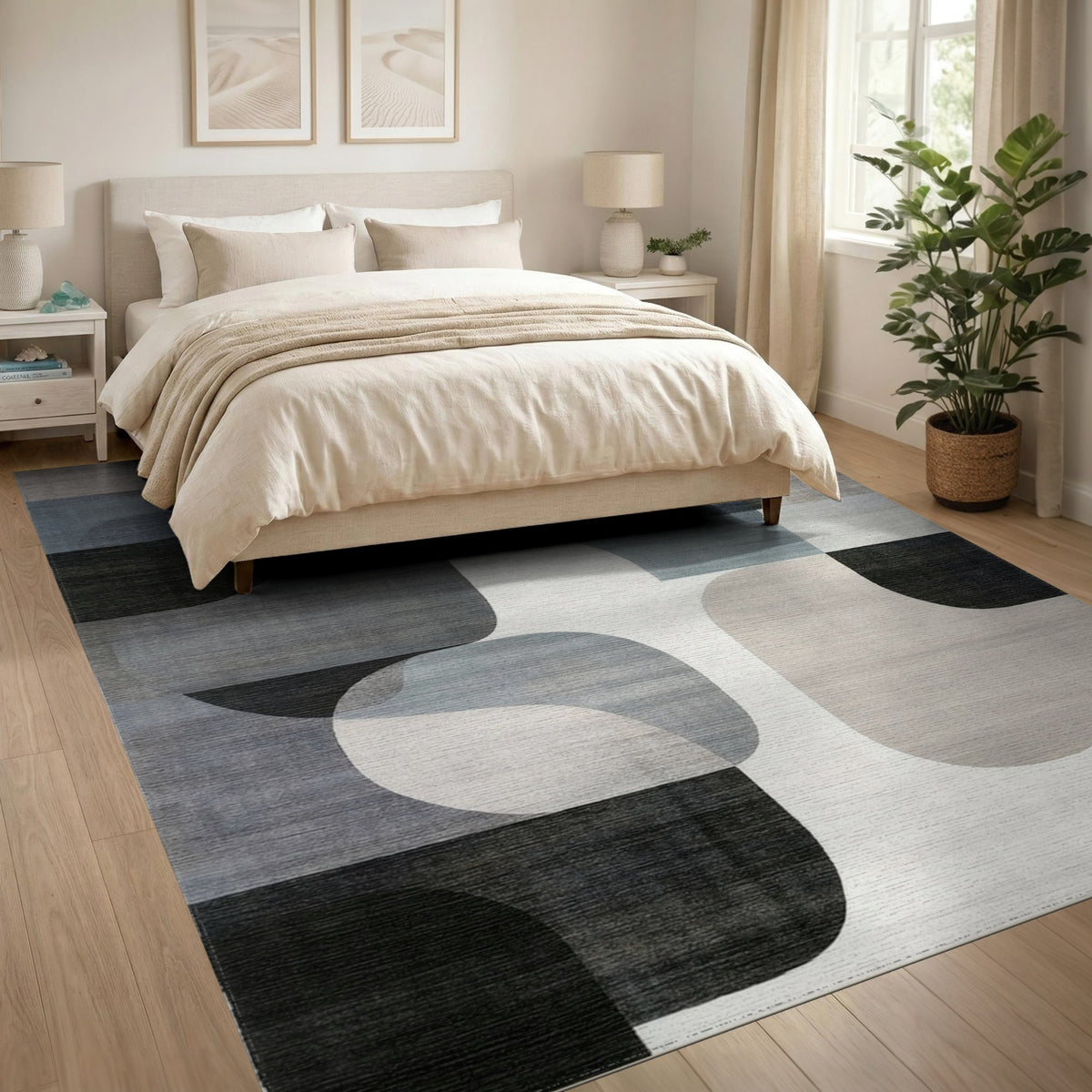 Shapes Grey Abstract Shapes Area Rug