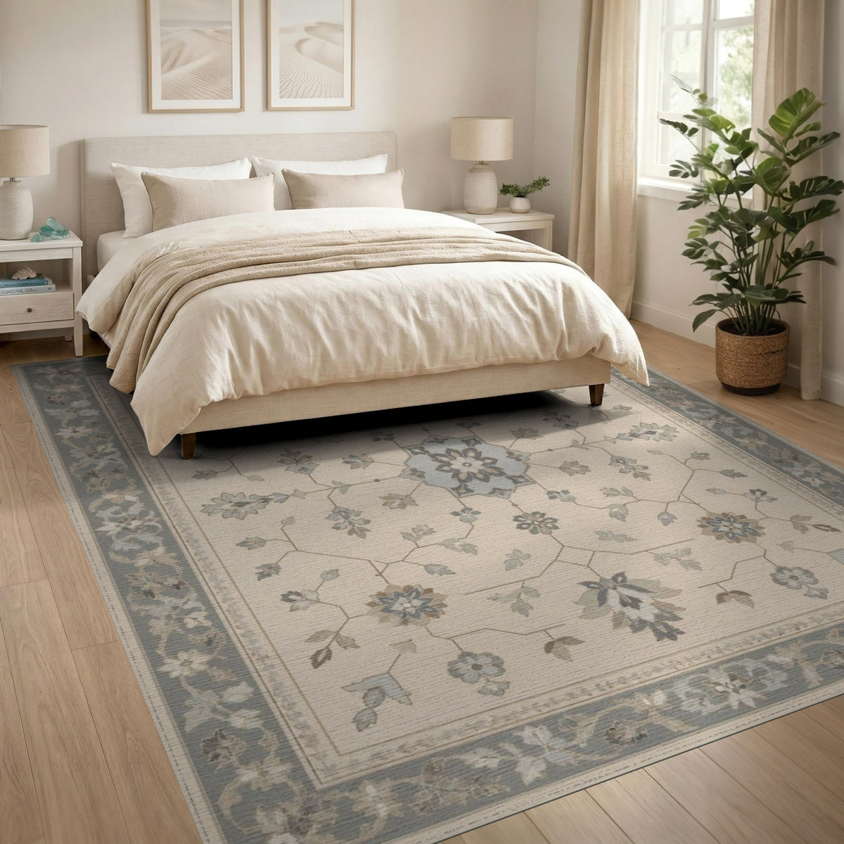 Blue Medallion Floral Persian Area Rug