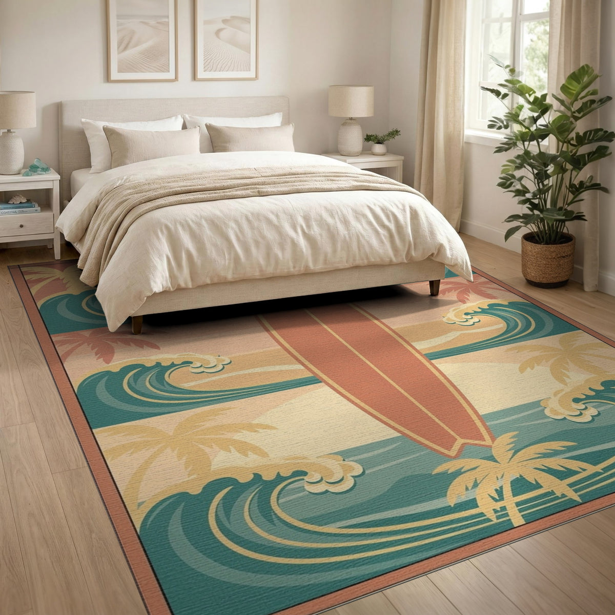 Vintage Surfboard Coastal Area Rug