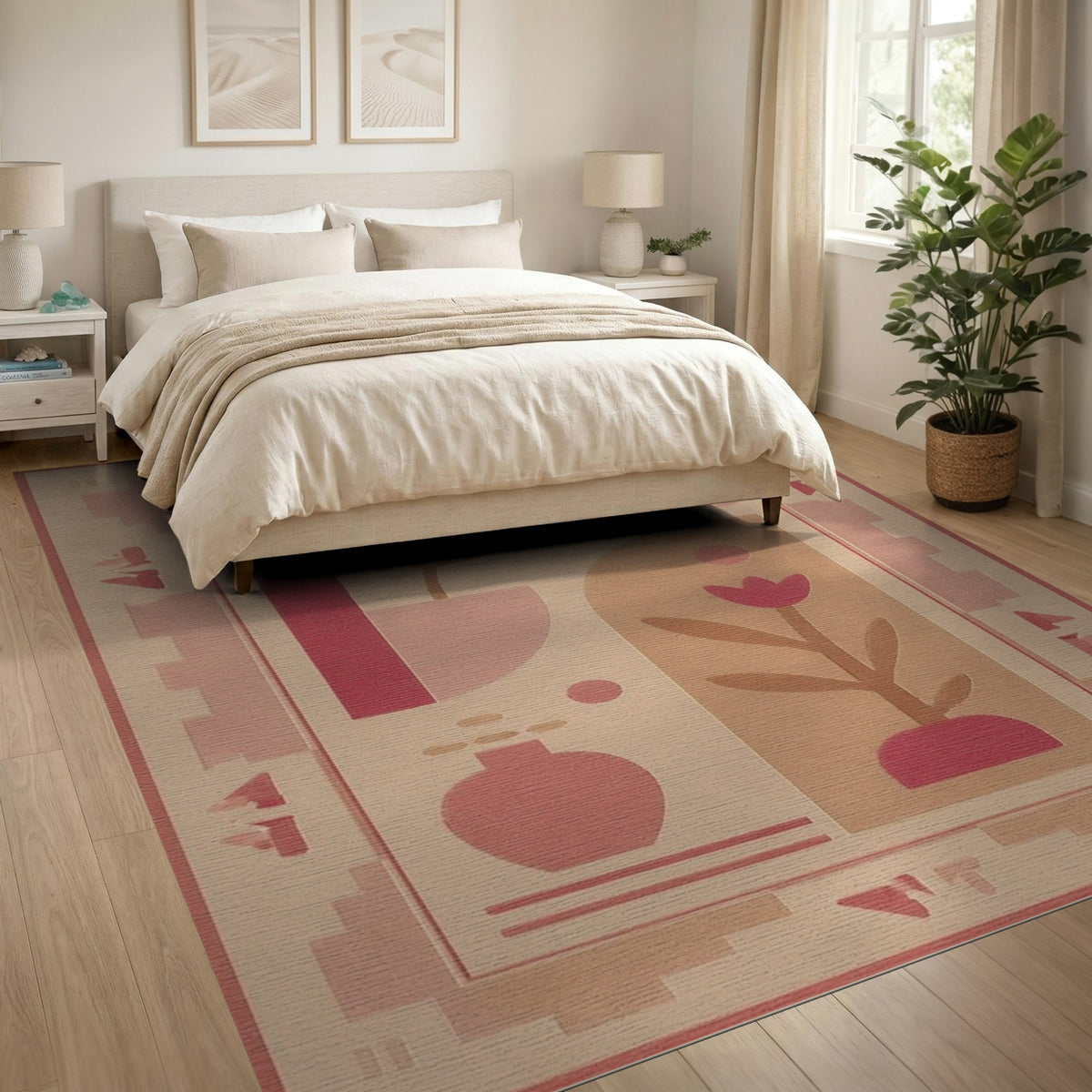 Pink Geometric Floral Geometric Modern Area Rug