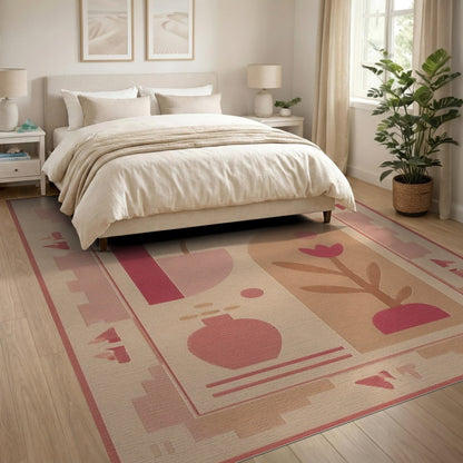 Pink Geometric Floral Geometric Modern Area Rug