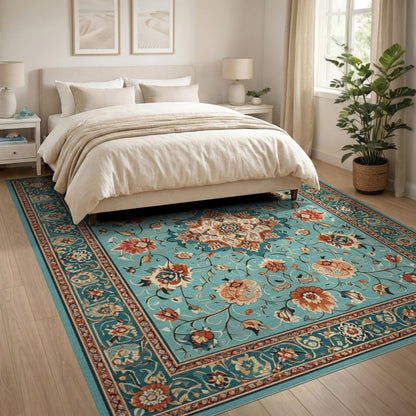 Teal Persian Floral Medallion No. 3 Area Rug