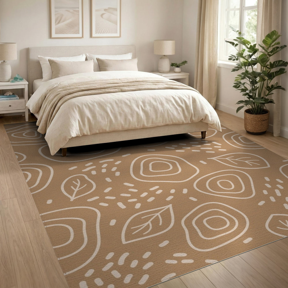 Brown and Tan Abstract Area Brown Abstract Leaf Area Rug