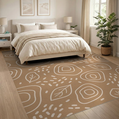 Brown and Tan Abstract Area Brown Abstract Leaf Area Rug