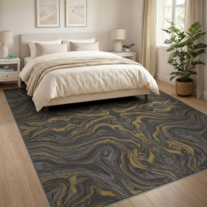 Gold Swirl Abstract Gold and Silver Area Rug