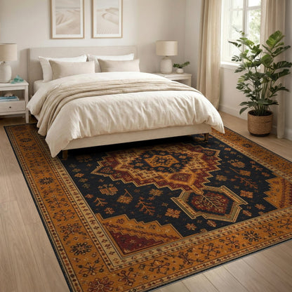 Multi-color and Patterns Navy Orange Persian Medallion Area Rug