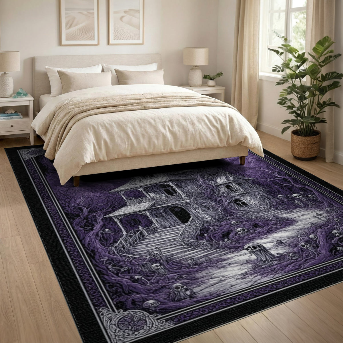 Purple Gothic Haunted Mansion Area Rug