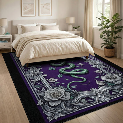 Green Serpent Purple Floral Area Rug