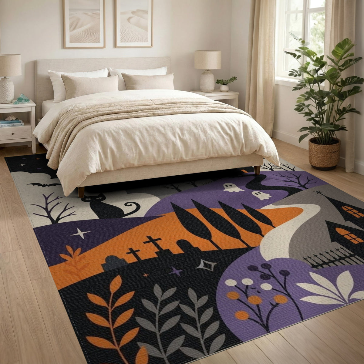 Spooky Halloween Castle Purple Kids Area Rug