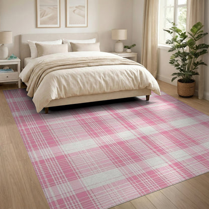 Geometric Modern Plaid Pink Plaid Washable Area Rug
