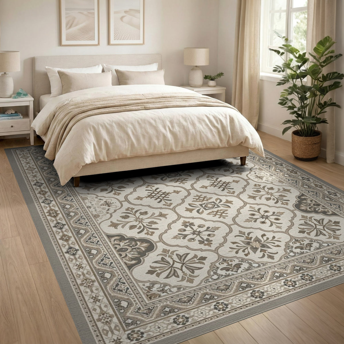 Beige Neutral Persian Medallion Area Rug