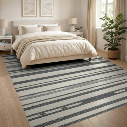 Black White Striped Geometric Area Rug