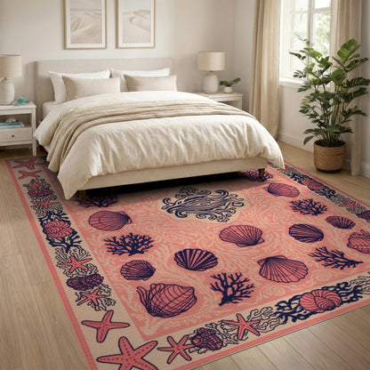 Seashell Pink Seashell Coastal Area Rug