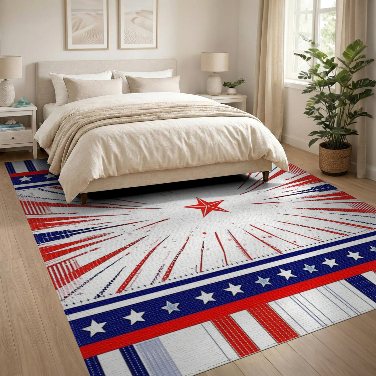 Patriotic Red Starburst Area Rug