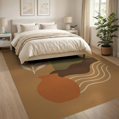 Abstract Earth Tone Area Rug with Terracotta Vase