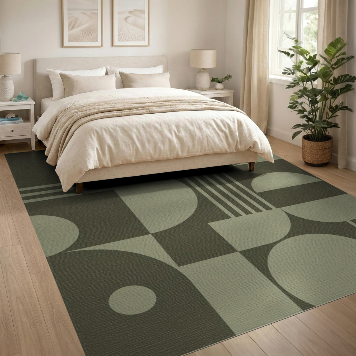 Green Geometric Circles Area Rug