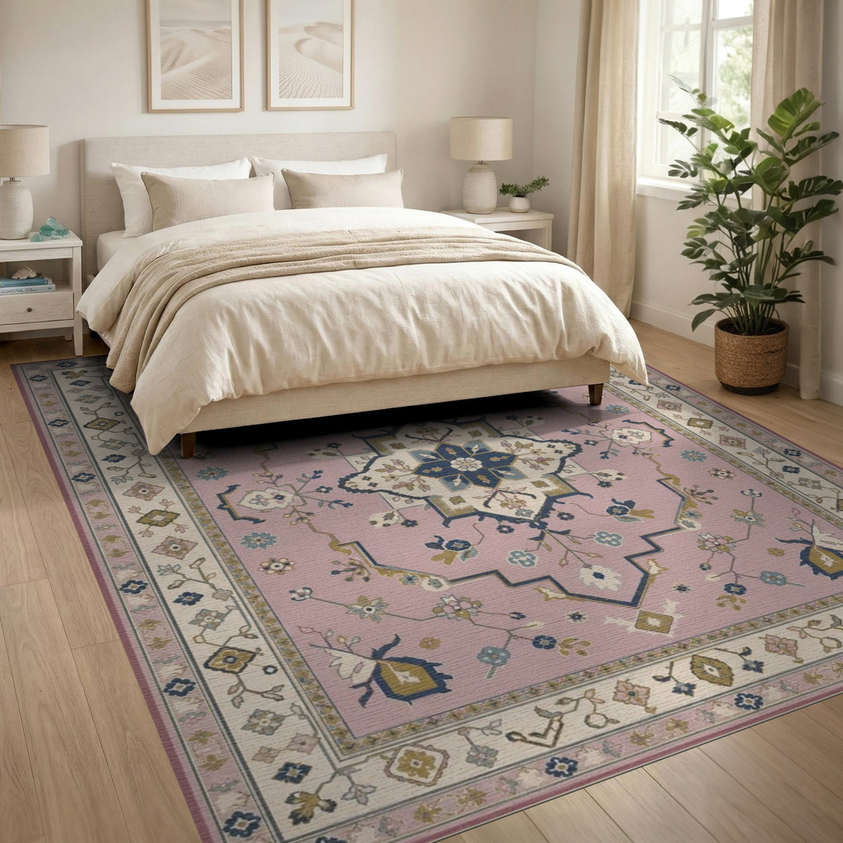 Blush Pink Floral Vintage Area Rug