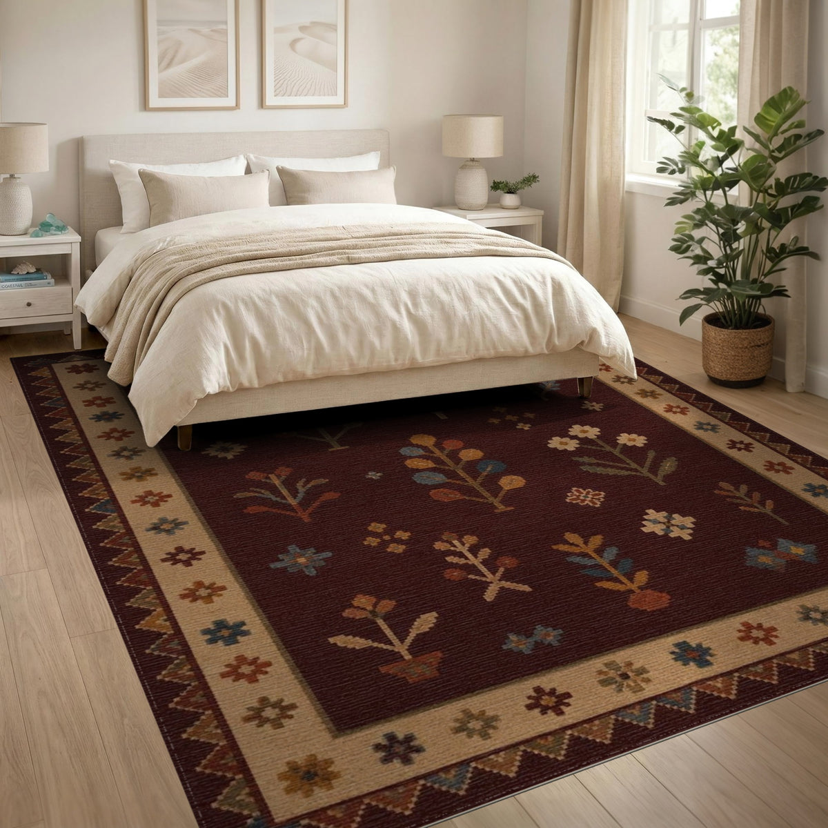 Heritage Tribal Floral Area Rug in Dark Red
