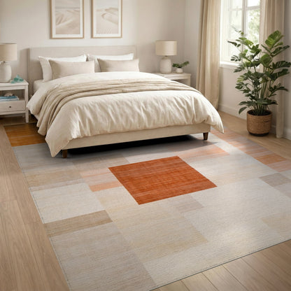 Orange Geometric Orange Block Area Rug