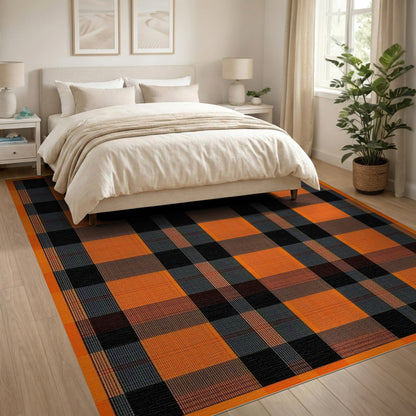 Orange Geometric Modern Orange Black Buffalo Check Area Rug