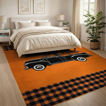 Vintage Truck Pumpkin Orange Area Rug