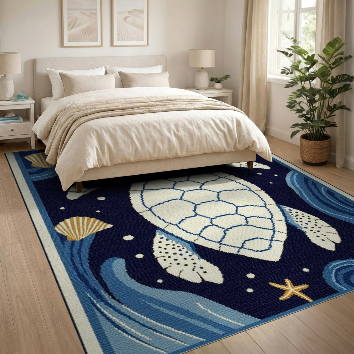 Navy Blue Sea Turtle Area Rug