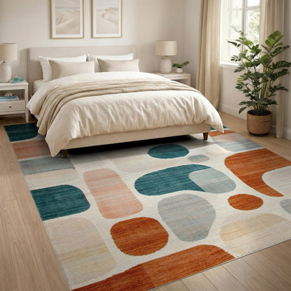 Abstract Teal Shapes Area Rug