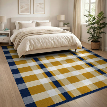 Navy Mustard Checkered Area Rug