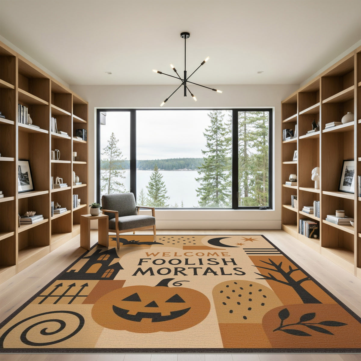 Orange Welcome Foolish Mortals Halloween Area Rug