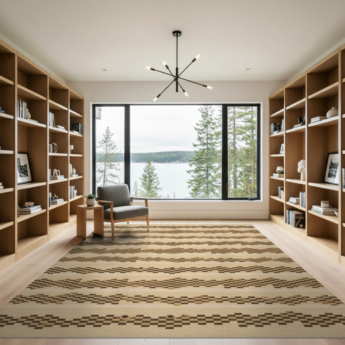 Brown Geometric Wave Area Rug
