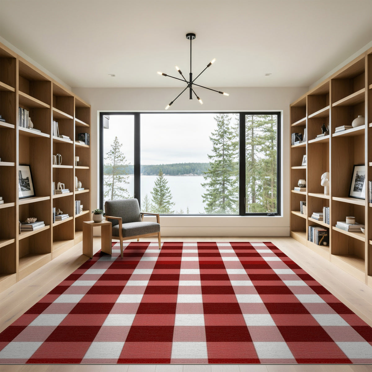 Red Checkered Red Checkered Washable Area Rug