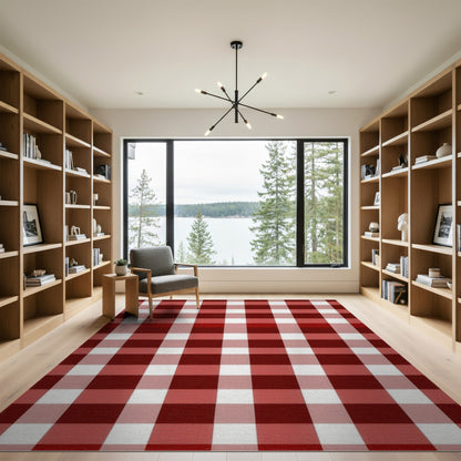 Red Checkered Red Checkered Washable Area Rug