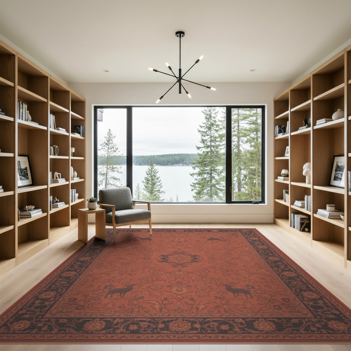 Red Persian Deer Area Rug