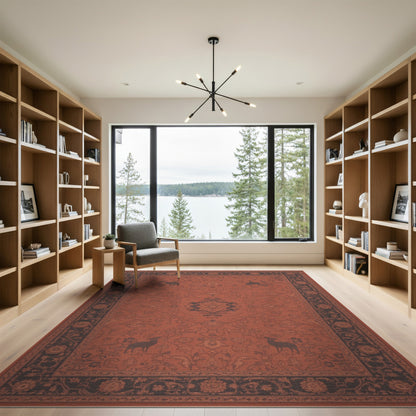 Red Persian Deer Area Rug