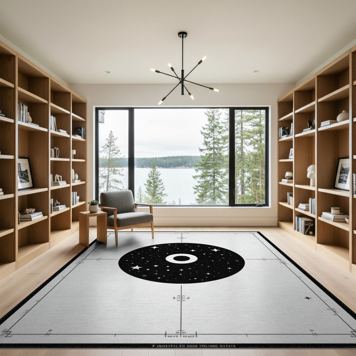 Black White Cosmic Star Circle Area Rug