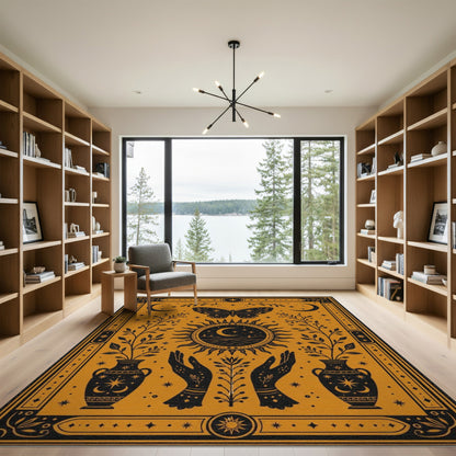 Celestial Butterfly Sun Moon Yellow Rug