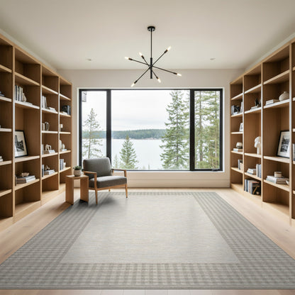 Beige Gingham Border Area Rug